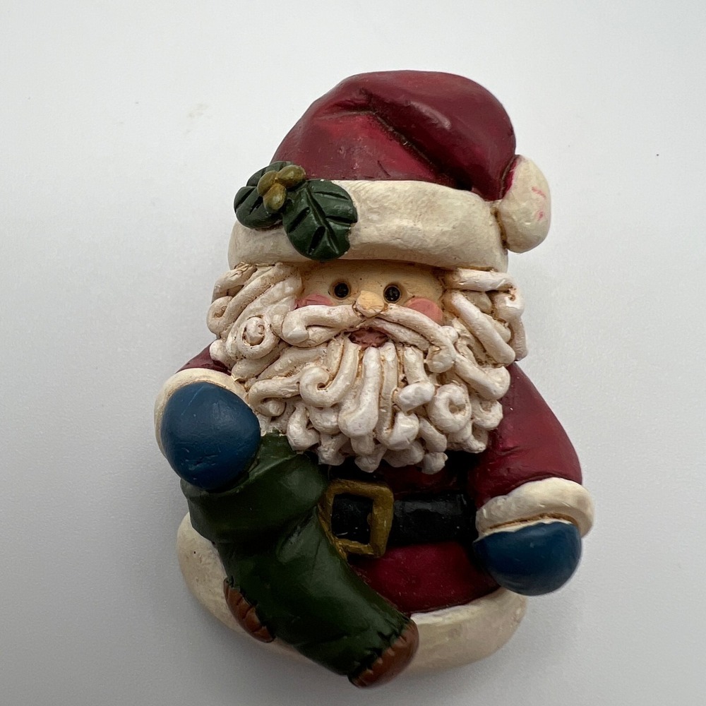 Vintage Santa Claus Brooch Stocking Textured Christmas Holiday Pin